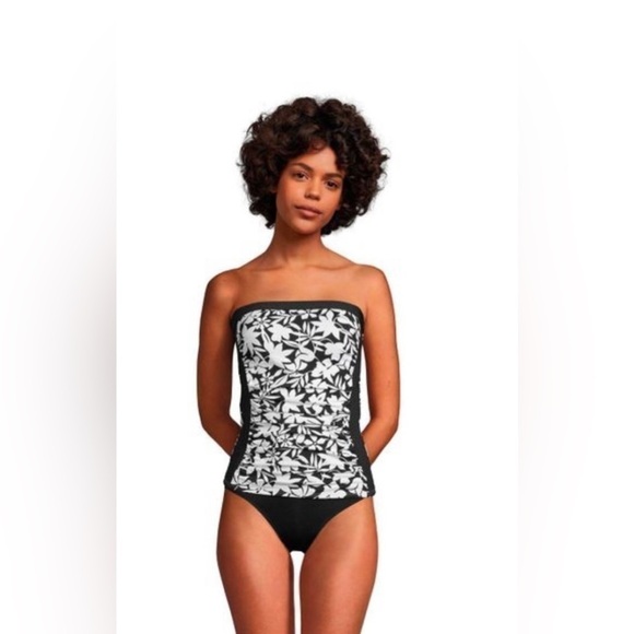 LANDS' End Bandeau Tankini Top Black Havana Floral-NWT - Picture 1 of 7